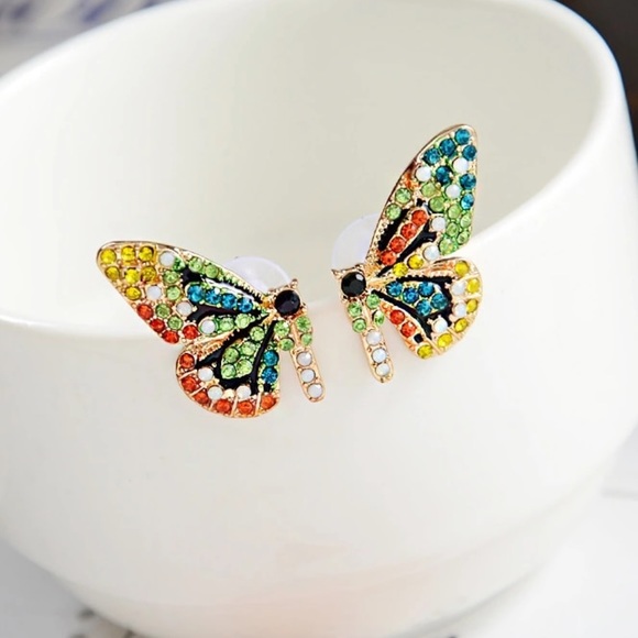 Crystal Butterfly Earrings - Picture 2 of 6